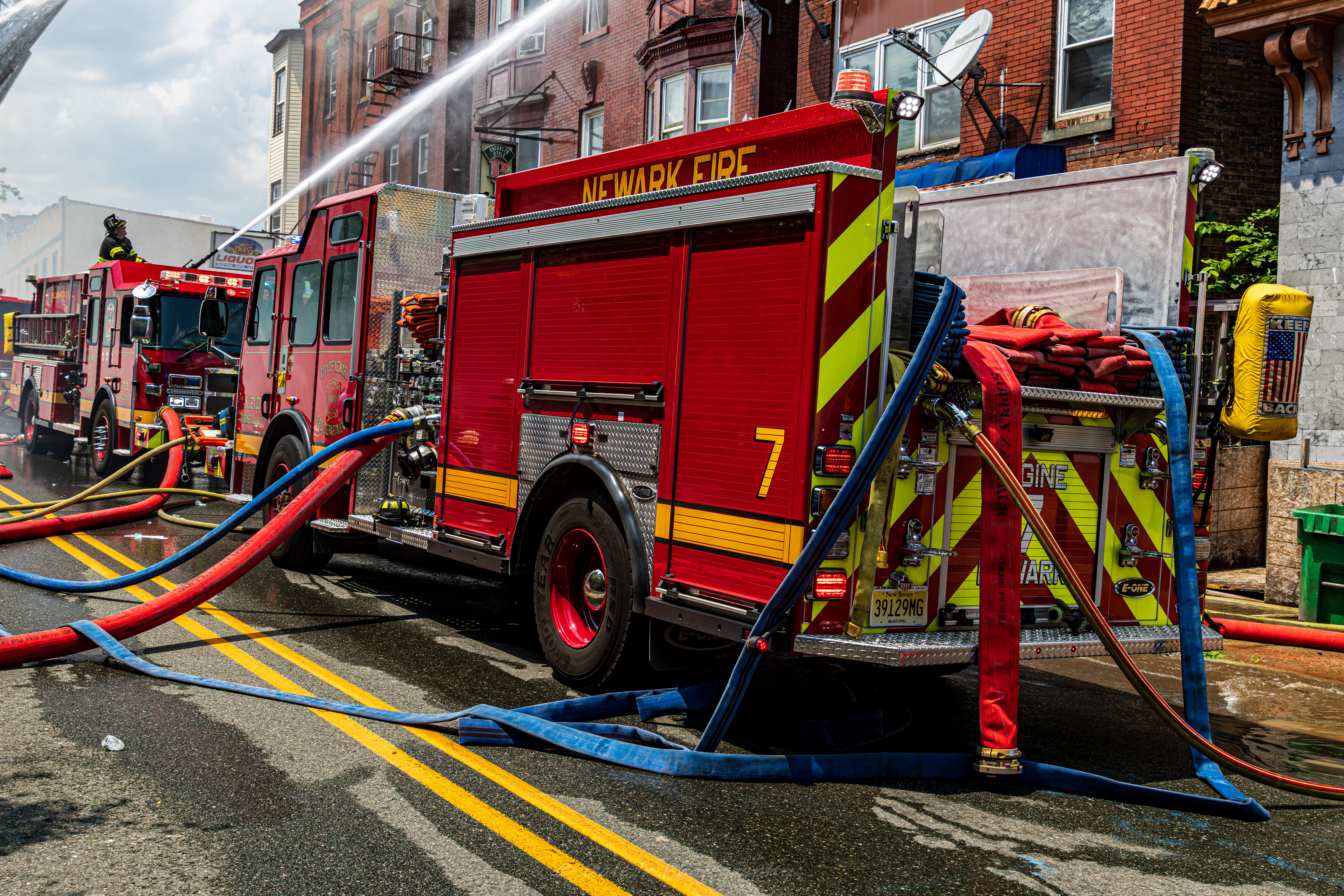 fire truck with supply and attack fire hose